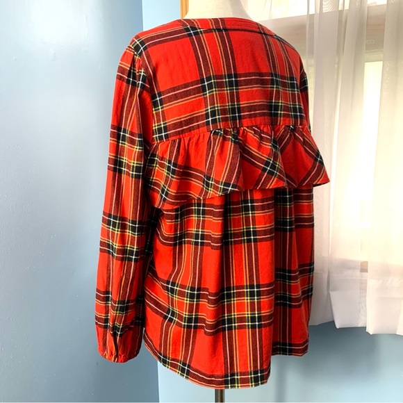 J. Crew Ruffle Popover Top in Festive Plaid - Picture 4 of 9